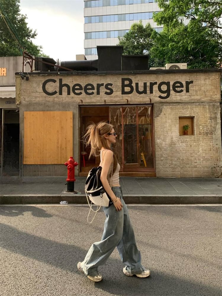 Jean large délavé taille mi-haute