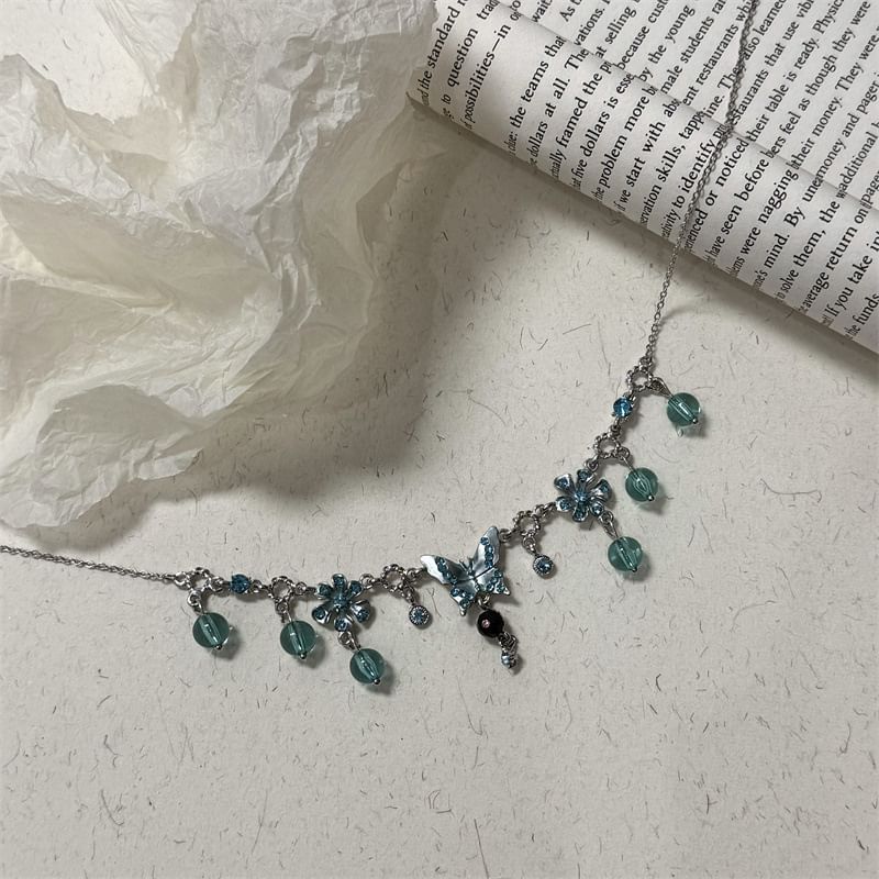 Floral Choker Alloy Butterfly