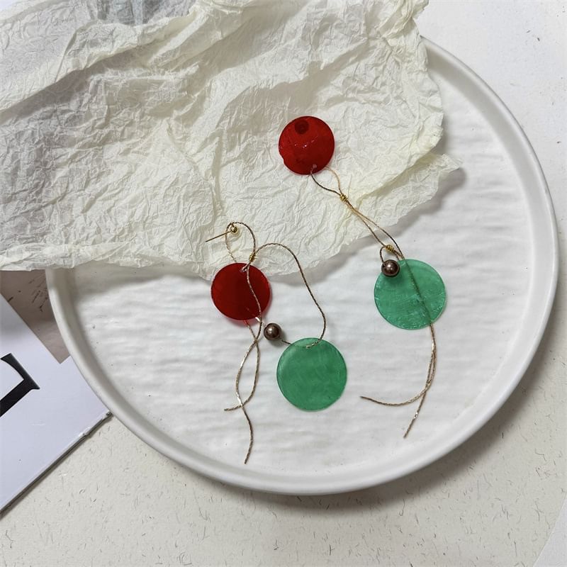 Dangle Disc Earring Asymmetrical Alloy