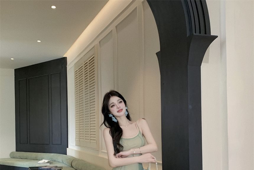 Dress Sheer Scoop Neck A-Line Spaghetti Strap Maxi