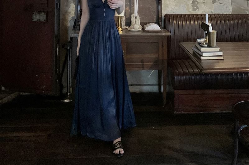 A-Line Evening V-Neck Strap Plain Gown Spaghetti