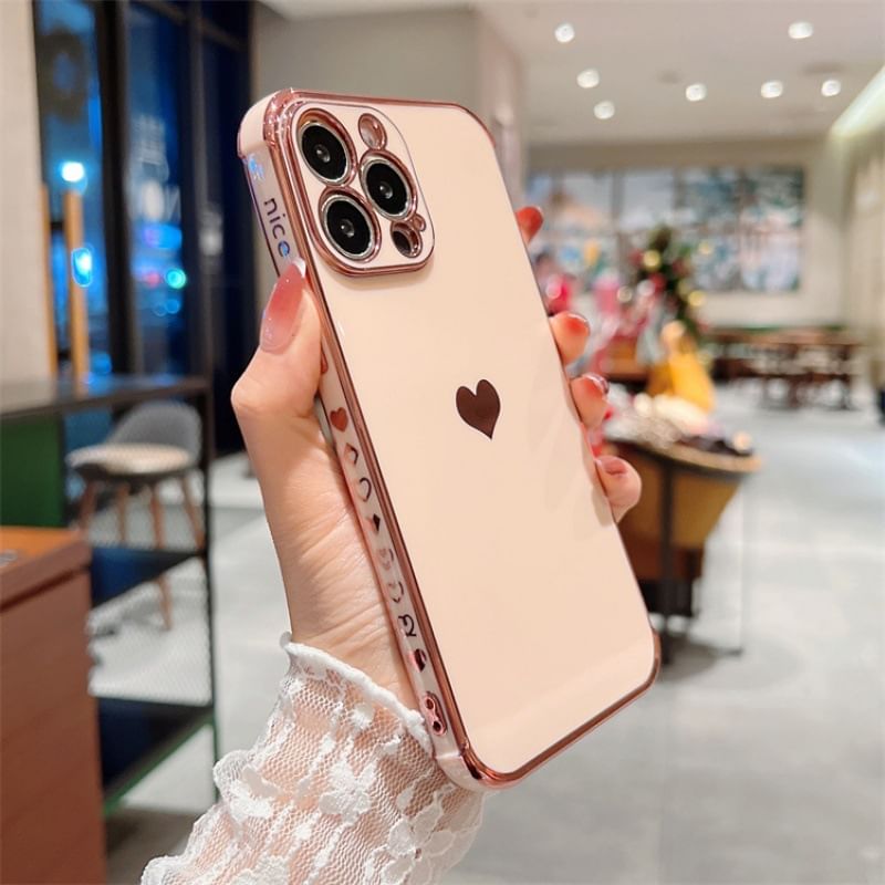 Heart Contrast Lettering Phone Case For iPhone 11, 11 Pro, 11 Pro Max, 12/12 Pro, 12 Pro Max, 13, 13 Pro, 13 Pro Max, 14, 14 Plus, 14 Pro, 14 Pro Max, 15, 15 Pro, 15 Pro Max