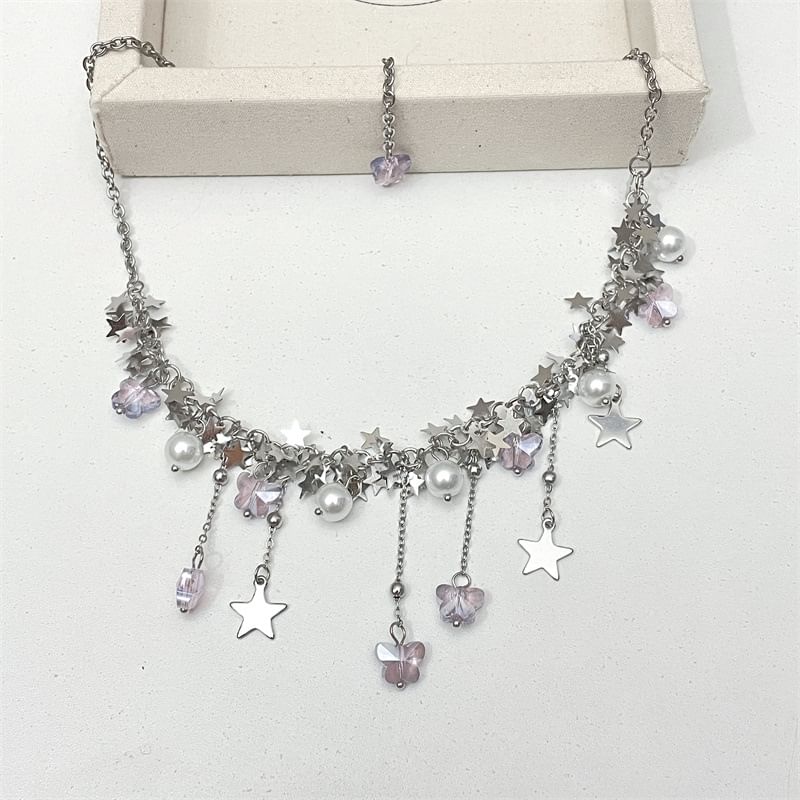 Pearl Beaded Star Faux Necklace