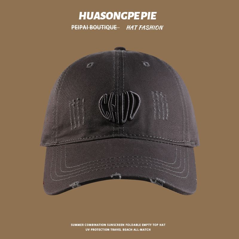 Distressed Letter Cap Baseball Embroidered