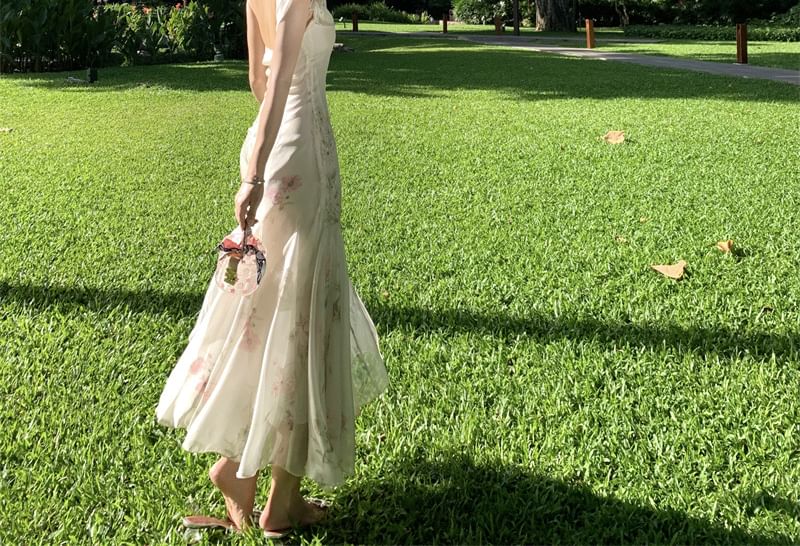 Dress Maxi Mermaid Floral Spaghetti Strap