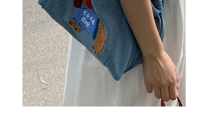 Sac fourre-tout en denim avec cordon de serrage et applique pour chien