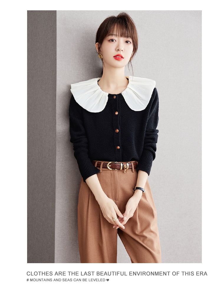 Cardigan boutonné à manches longues et col à volants