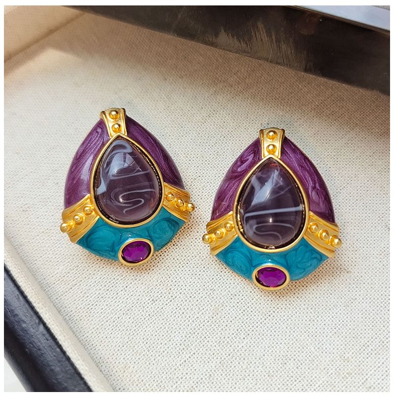Boucles d'oreilles à clous émaillées avec pierres précieuses