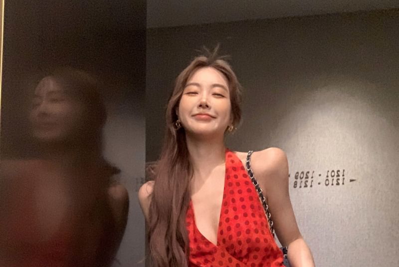 Dotted Halter V-Neck Dress Smock