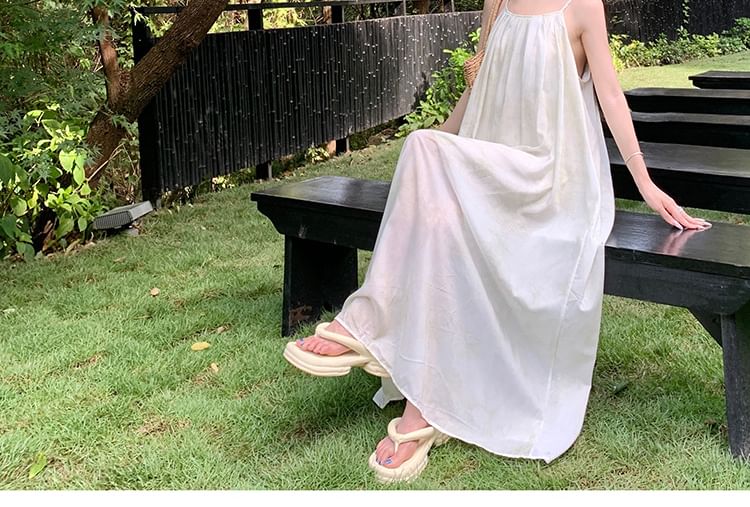 Spaghetti Maxi Plain Strap Dress A-Line