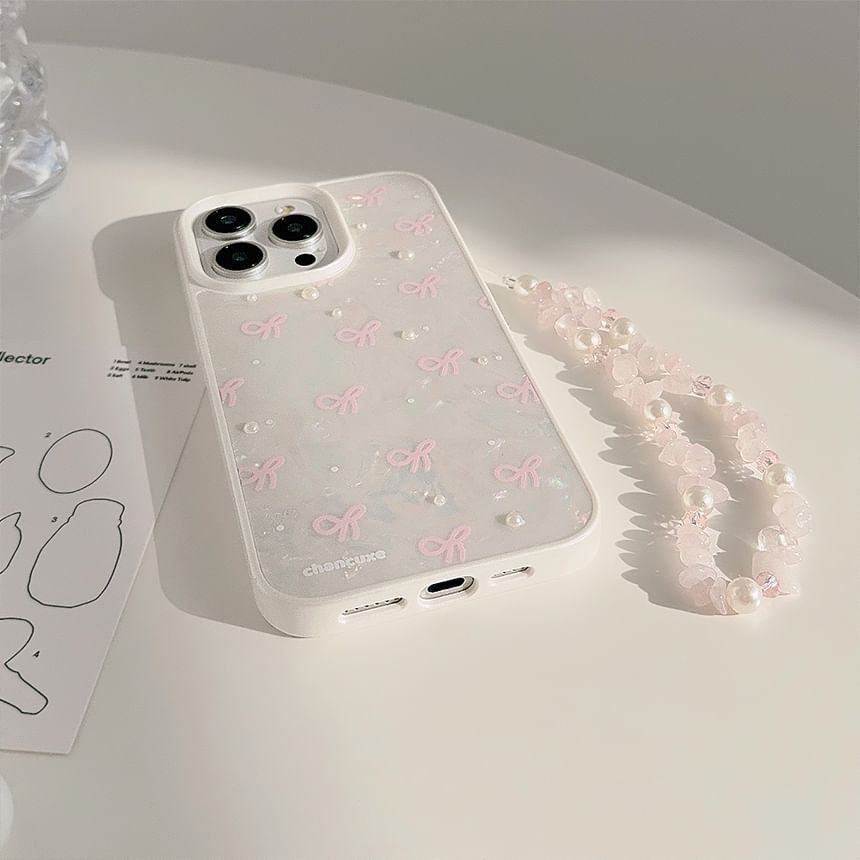 Pearl Set / Bow Faux Strap Case Adhesive Phone Decoration