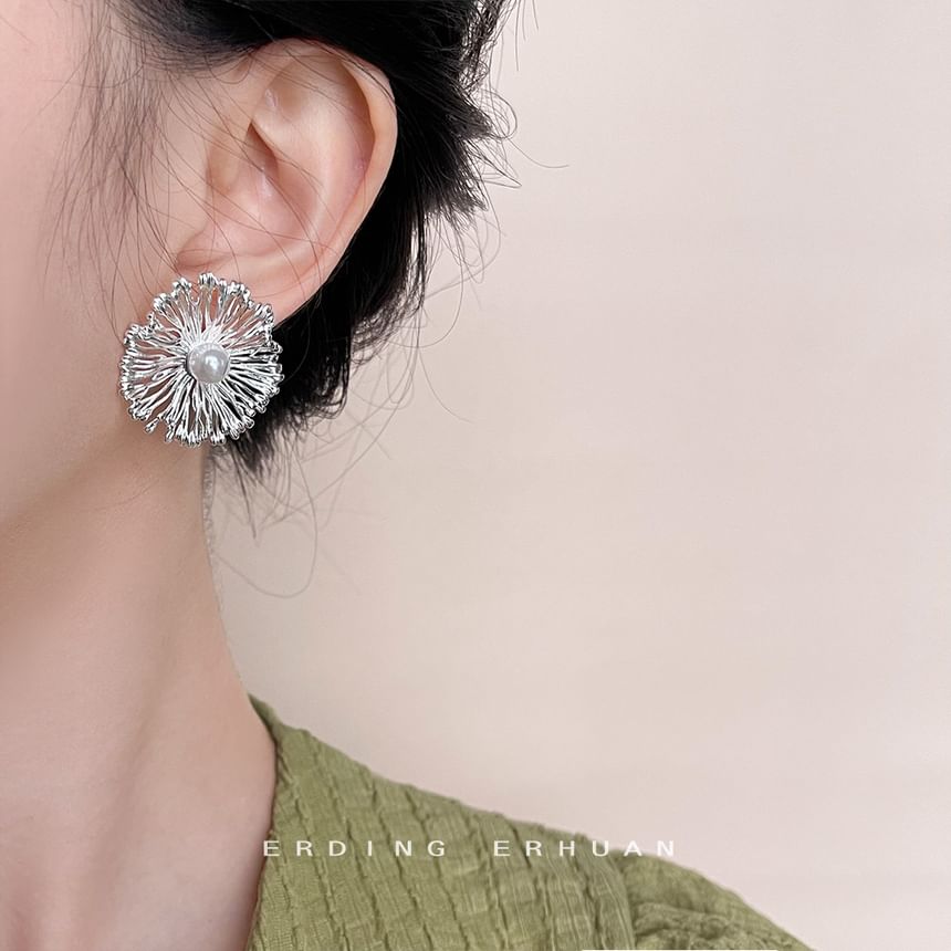 Boucles d'oreilles à tige en alliage avec fausses perles florales