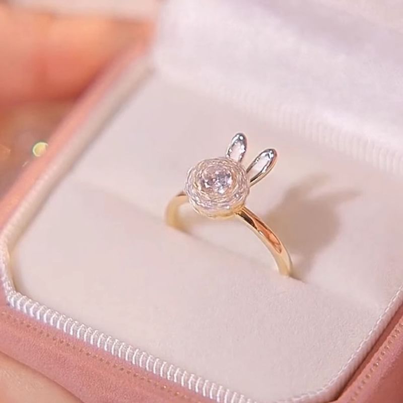 Necklace Rabbit Pendant Ring Alloy Open Rhinestone /