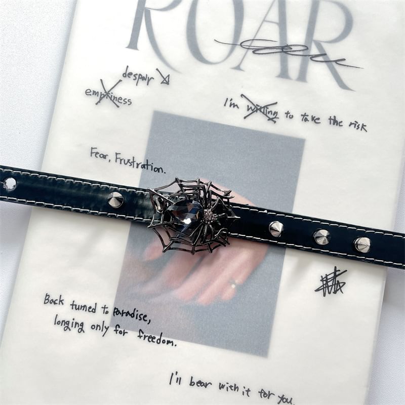 Faux Spike Stud Choker Spiderweb Leather