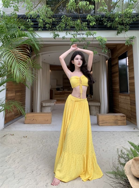 Top Tube Skirt Maxi Set: Crop Rise + A-Line Mid Lace-Up