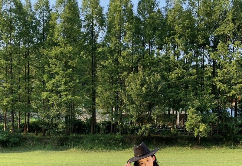 Skirt A-Line + Mini V-Neck Tiered Blouse Set: Plain Long-Sleeve