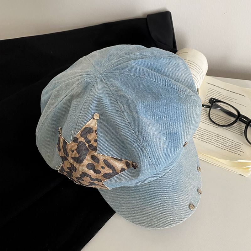 Applique Cap Newsboy Star Denim Studded