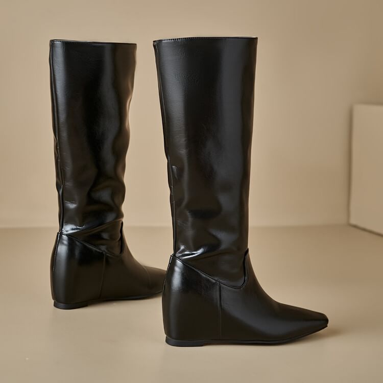 Heel Tall Plain Hidden Wedge Boots