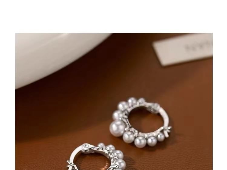 Boucles d'oreilles créoles en argent sterling 925 avec fausses perles