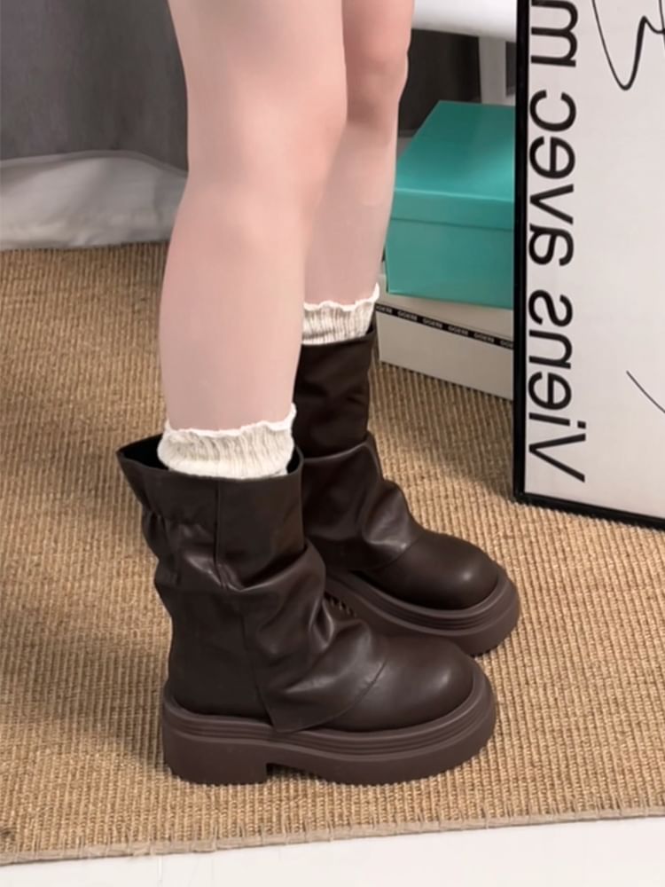 Plateforme froncée à talon épais moyen