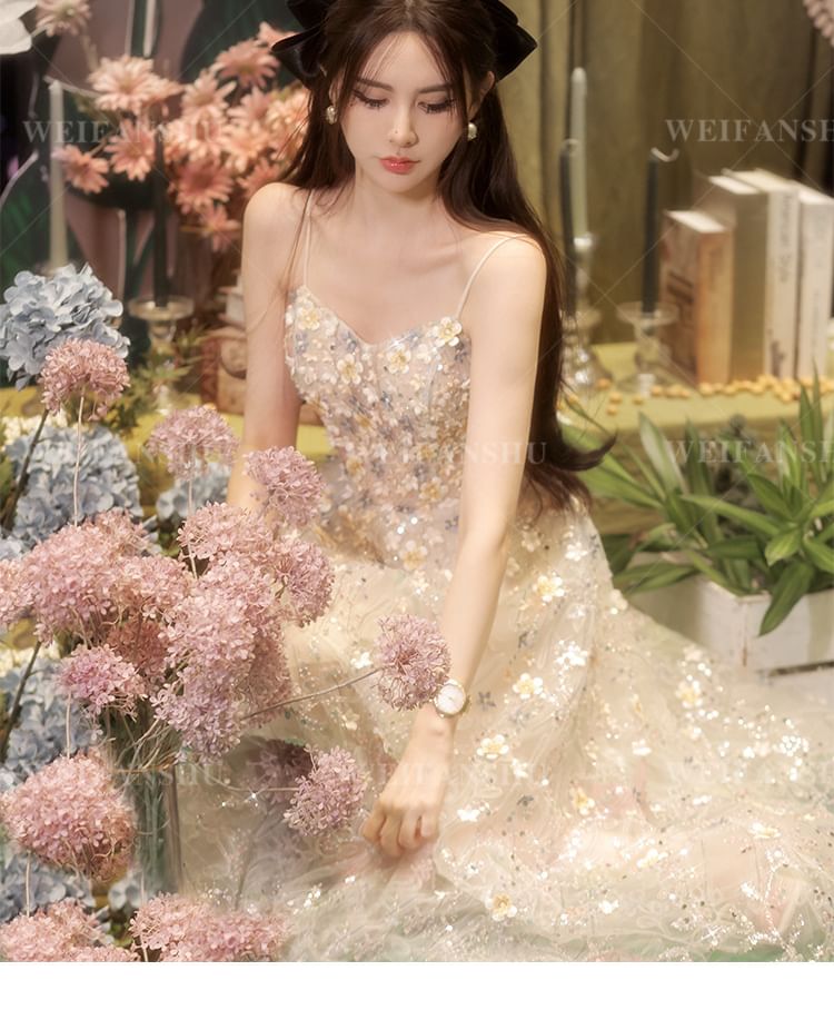 Embroidered A-Line Floral Designs) Gown Evening (Various Sequin
