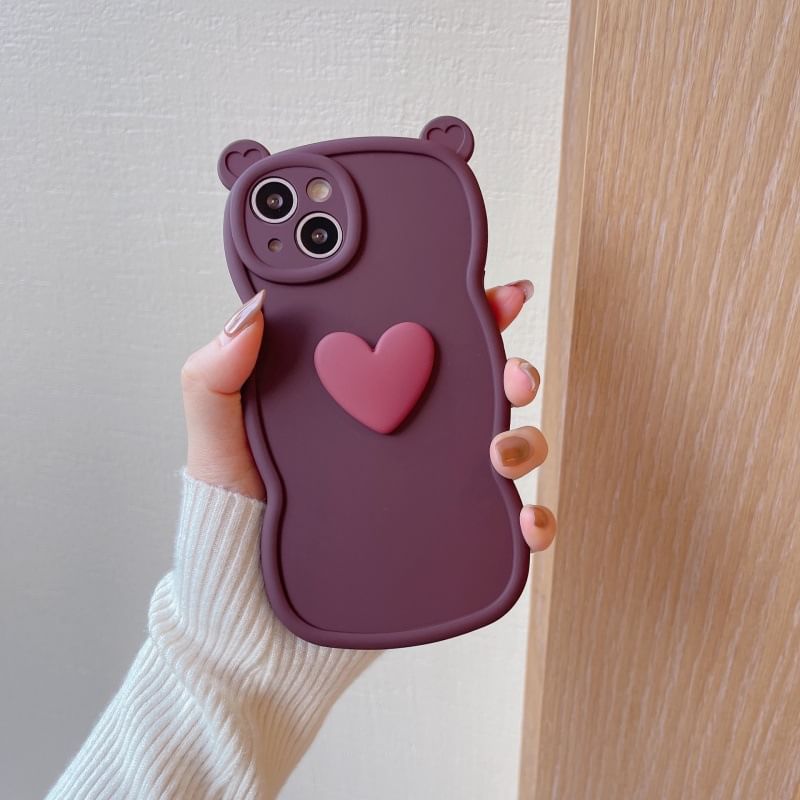 Bear Ear Shaped Heart Applique Phone Case For iPhone 16, 16 Plus, 16 Pro, 16 Pro Max, 15, 15 Pro, 15 Pro Max, 14, 14 Plus, 14 Pro, 14 Pro Max, 13, 13 Pro, 13 Pro Max