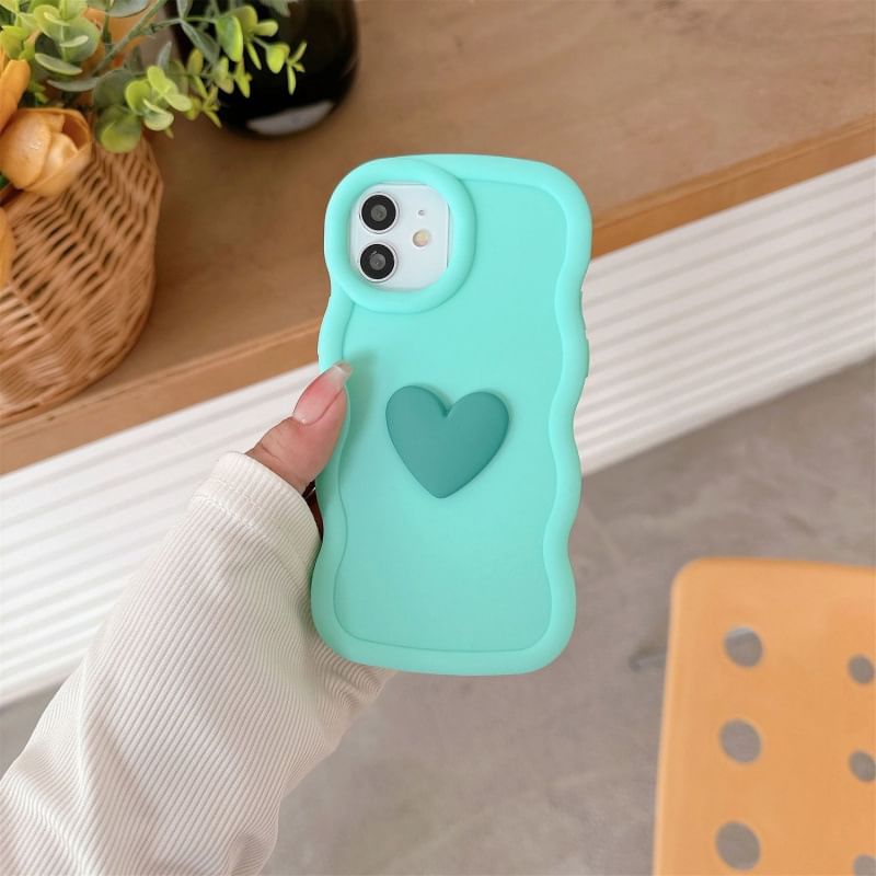 Heart Applique Wavy Frame Phone Case For iPhone 16, 16 Plus, 16 Pro, 16 Pro Max, 15, 15 Pro, 15 Pro Max, 14, 14 Plus, 14 Pro, 14 Pro Max, 13, 13 Pro, 13 Pro Max
