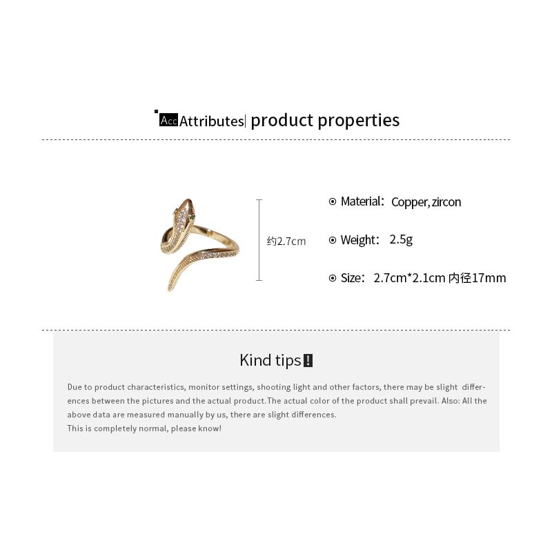 Snake Ring Rhinestone Open