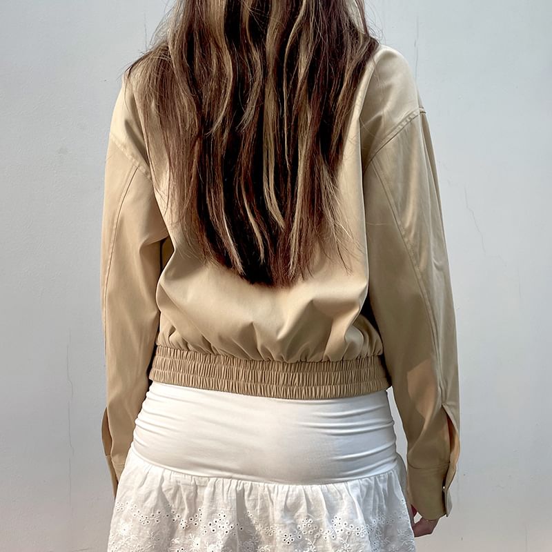 Cropped Jacket Collared Zip Plain Up