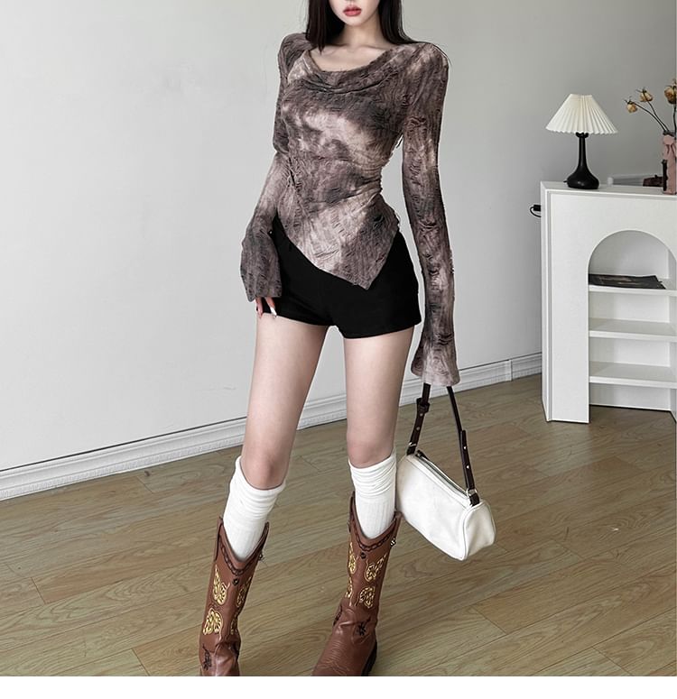 V-Neck Distressed Hem Tee Sleeve Long