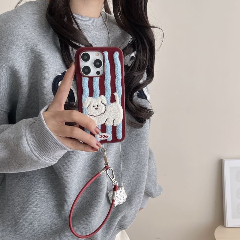 Phone Case Embroidered Dog Striped