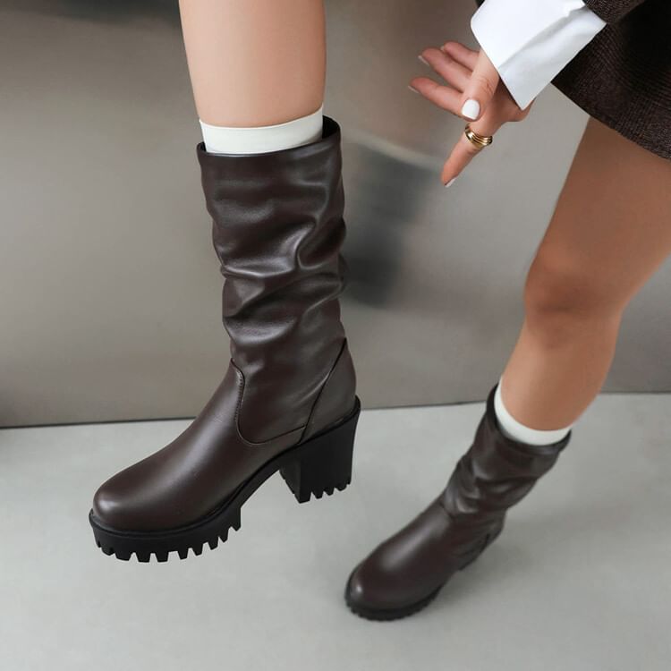 Mid Boots Platform Block Calf Heel