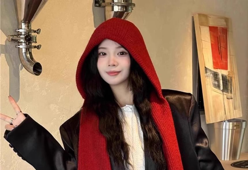 Knit Scarf Hooded Plain