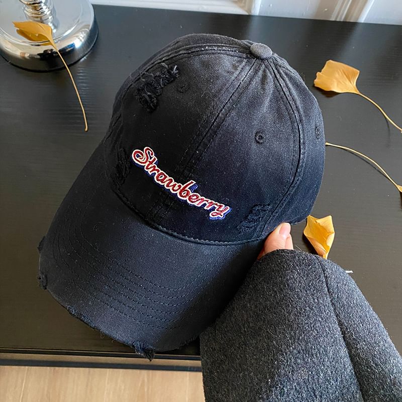 Distressed Baseball Lettering Embroidered Cap