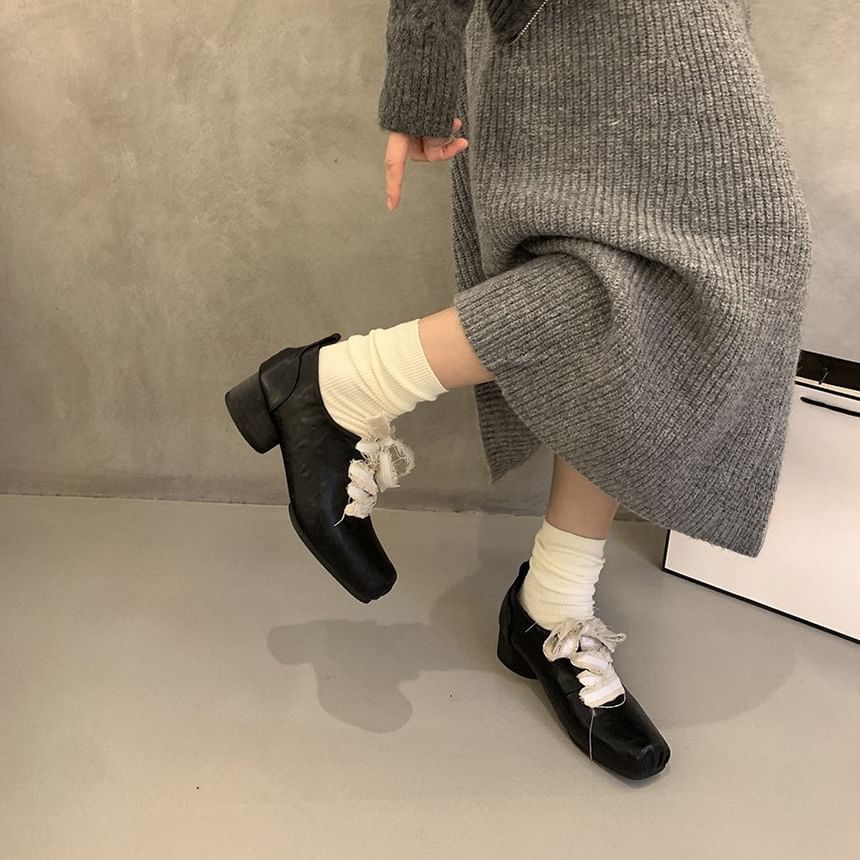 Toe Up Heel Square Pumps Lace Block