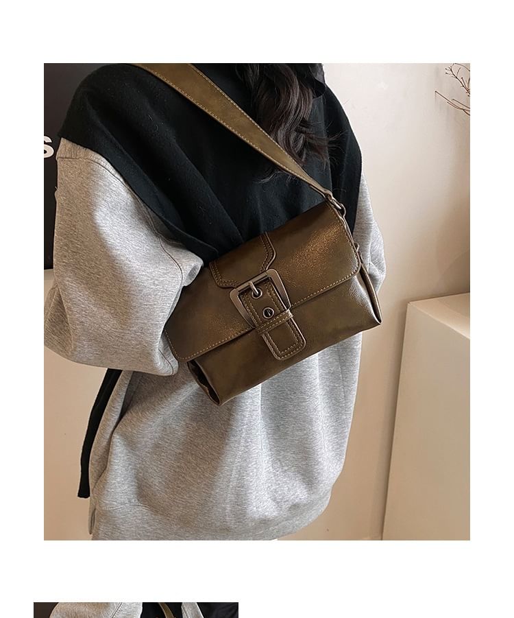 Faux Crossbody Flap Buckled Leather Plain Bag