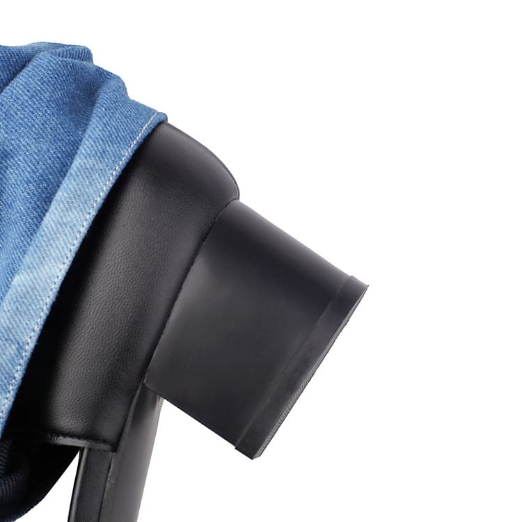 Heel Short Washed Thong Denim Boots Block