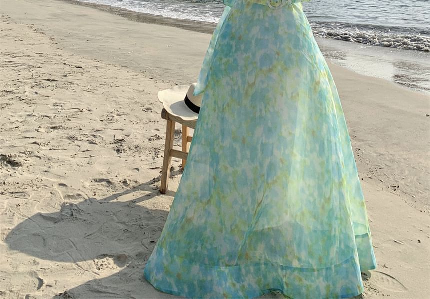 Crop Set: Floral Sleeveless Maxi + Top High Rise A-Line Skirt