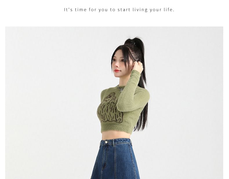 Denim Contrast Skirt A-Line High Stitching Midi Rise