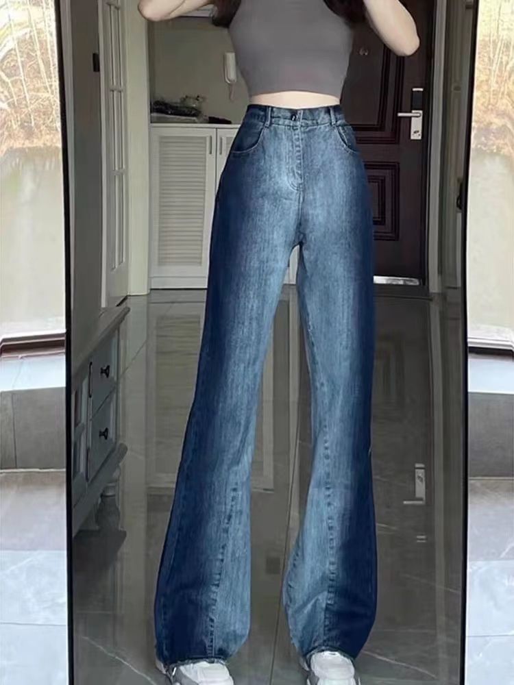 Wide Waist Washed Leg Jeans High