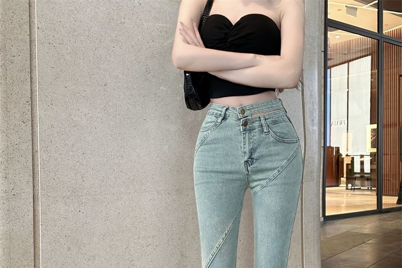 Washed Flared Rise Jeans High Cutout