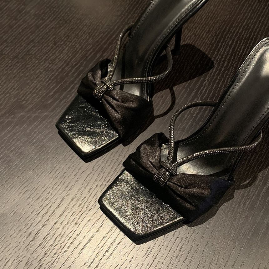 Slide Rhinestone Heel Stiletto Sandals Bow