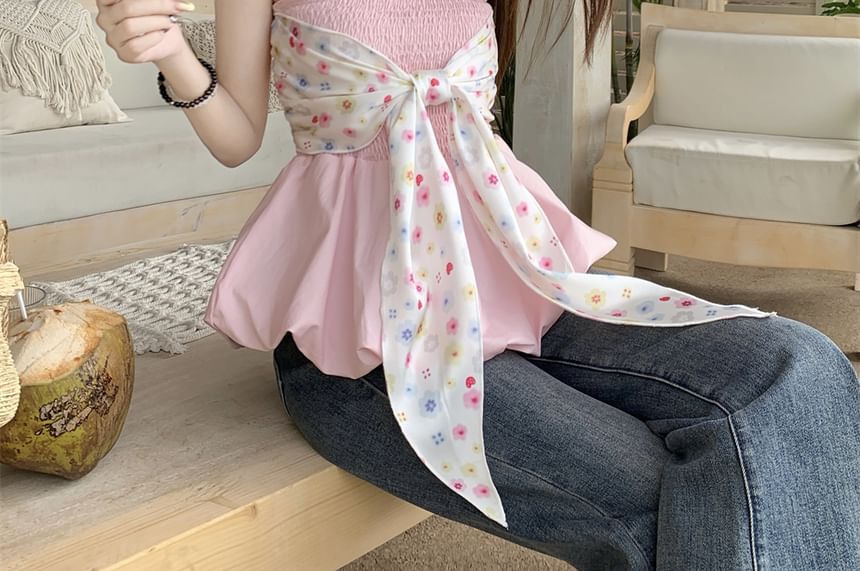 Tube Peplum Floral Bow Top