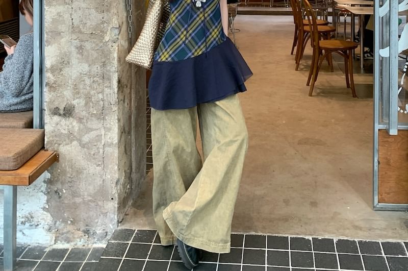 Halter Top Plaid Panel V-Neck