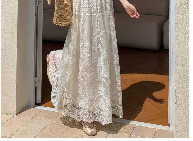 Maxi High Waist Skirt Lace A-Line