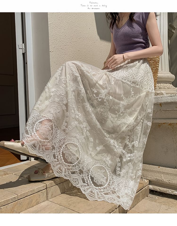 High Maxi Waist A-Line Skirt Lace