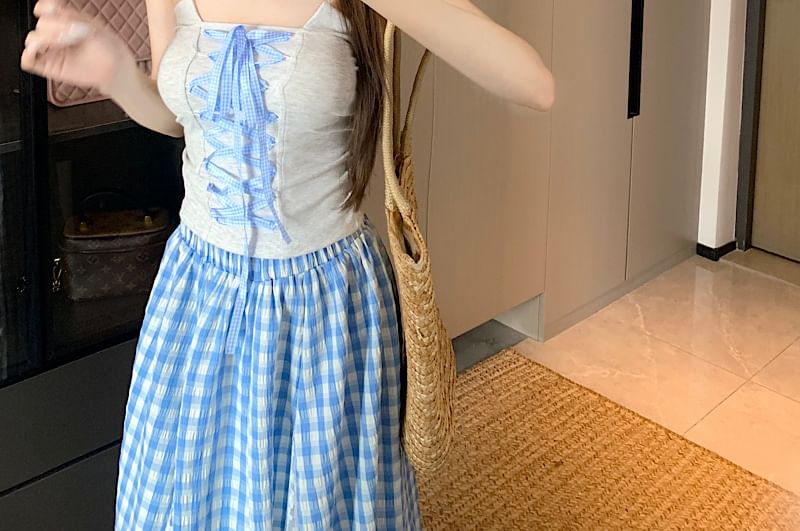 Top Gingham Lace-Up Tube
