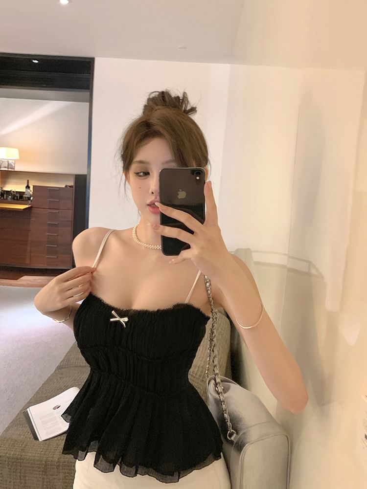 Trim Camisole Top Lace Bow