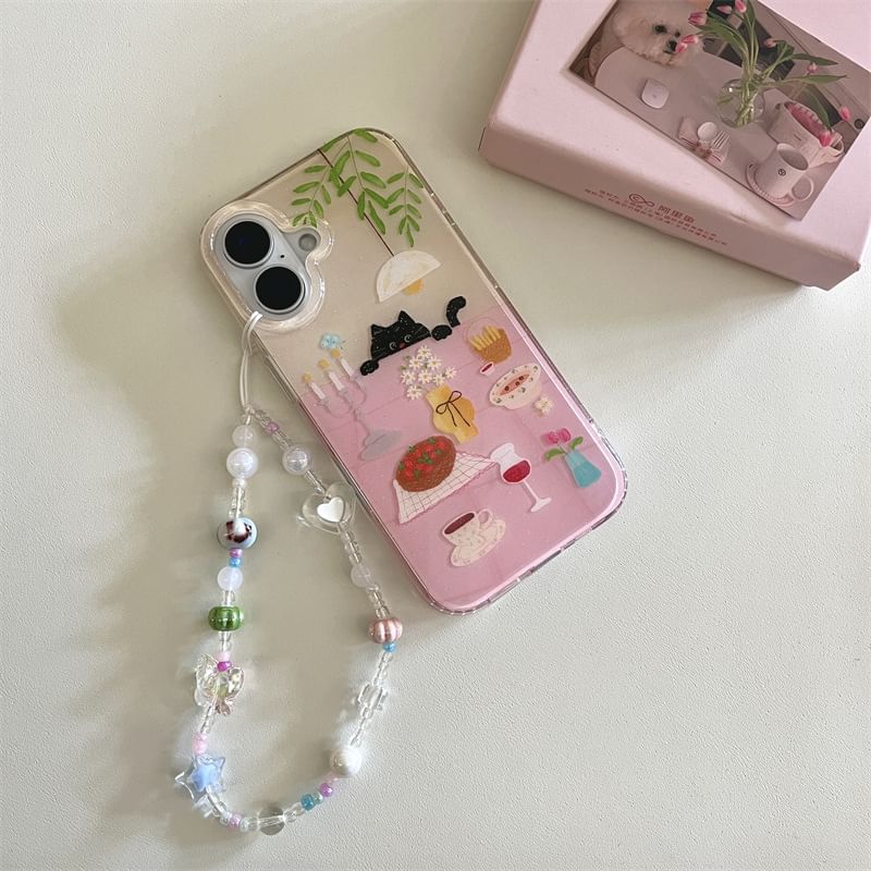 Case Phone Strap Set Table Meal / Cat