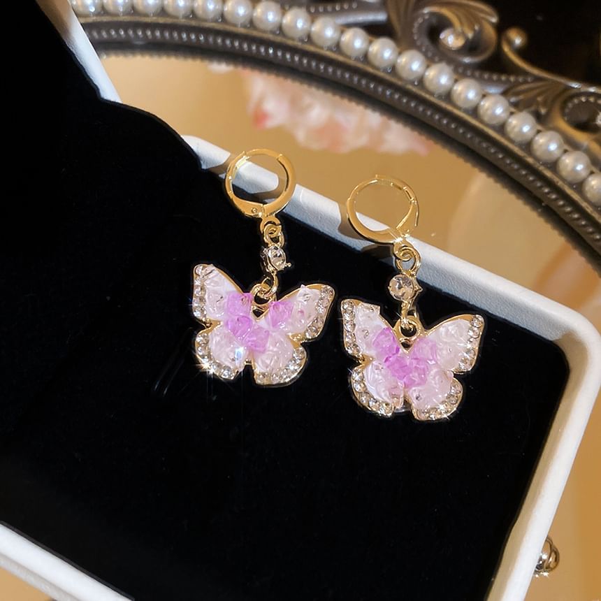 Alloy Cuff Glaze Rhinestone Earring / Butterfly Dangle Ear
